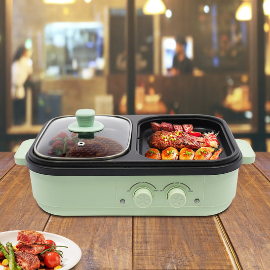 Two in One Hot Pot and Grill Cookware With Dual Heating Zones