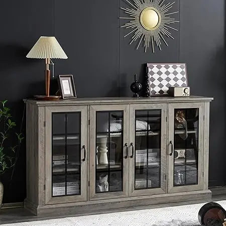 MKDK Sideboard Buffet Cabinet 4 Doors Adjustable Shelves