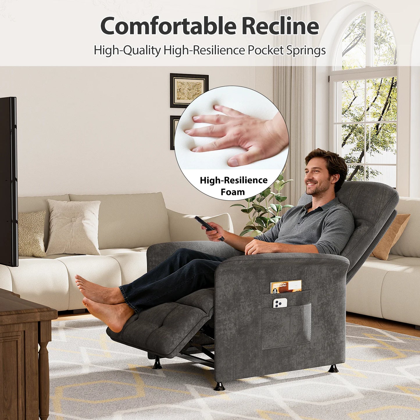 Power Recliner Chair Heated Massage Theater Seating Fabric