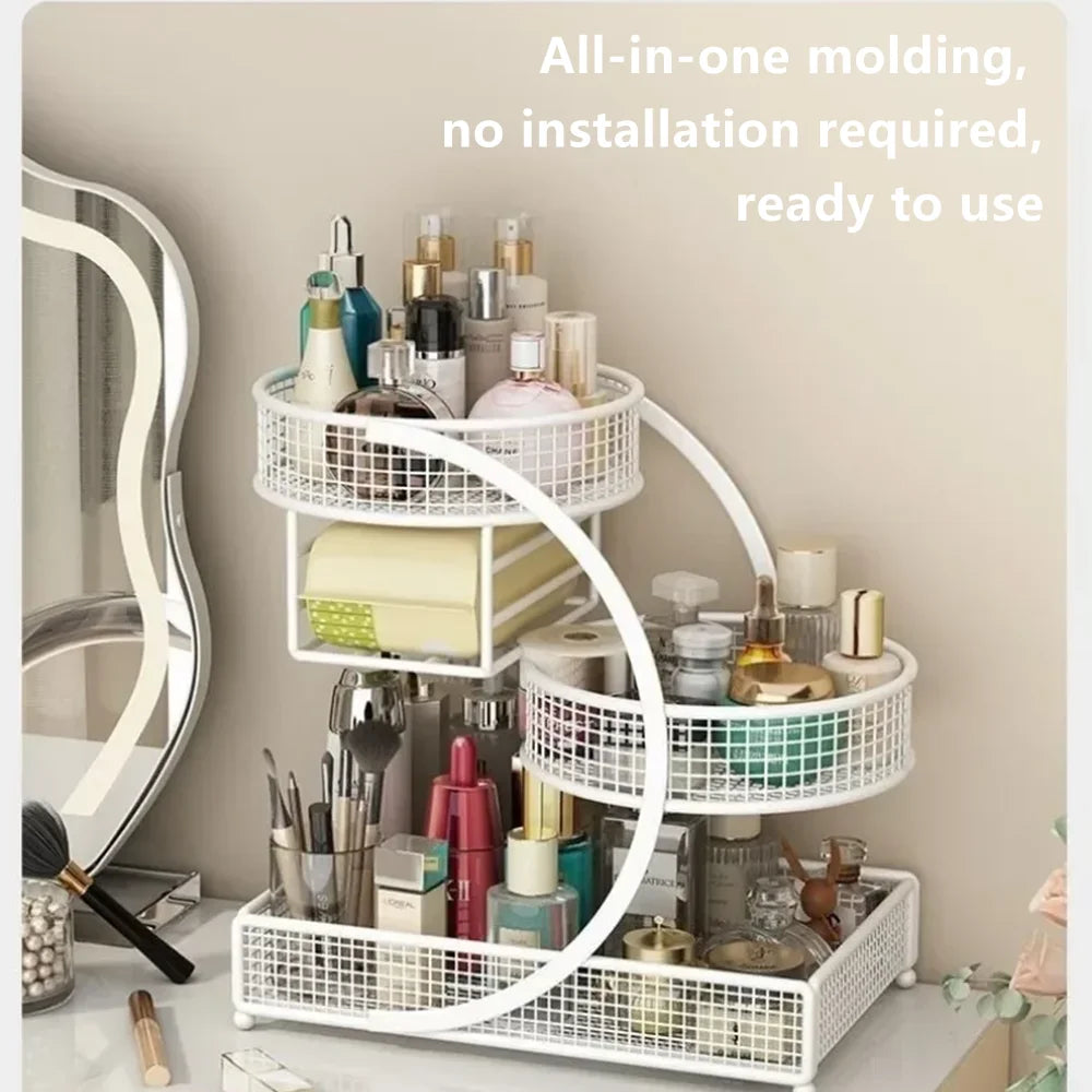 Metal Makeup Storage Rack Cosmetic Organizer Multi Layer Dresser Box