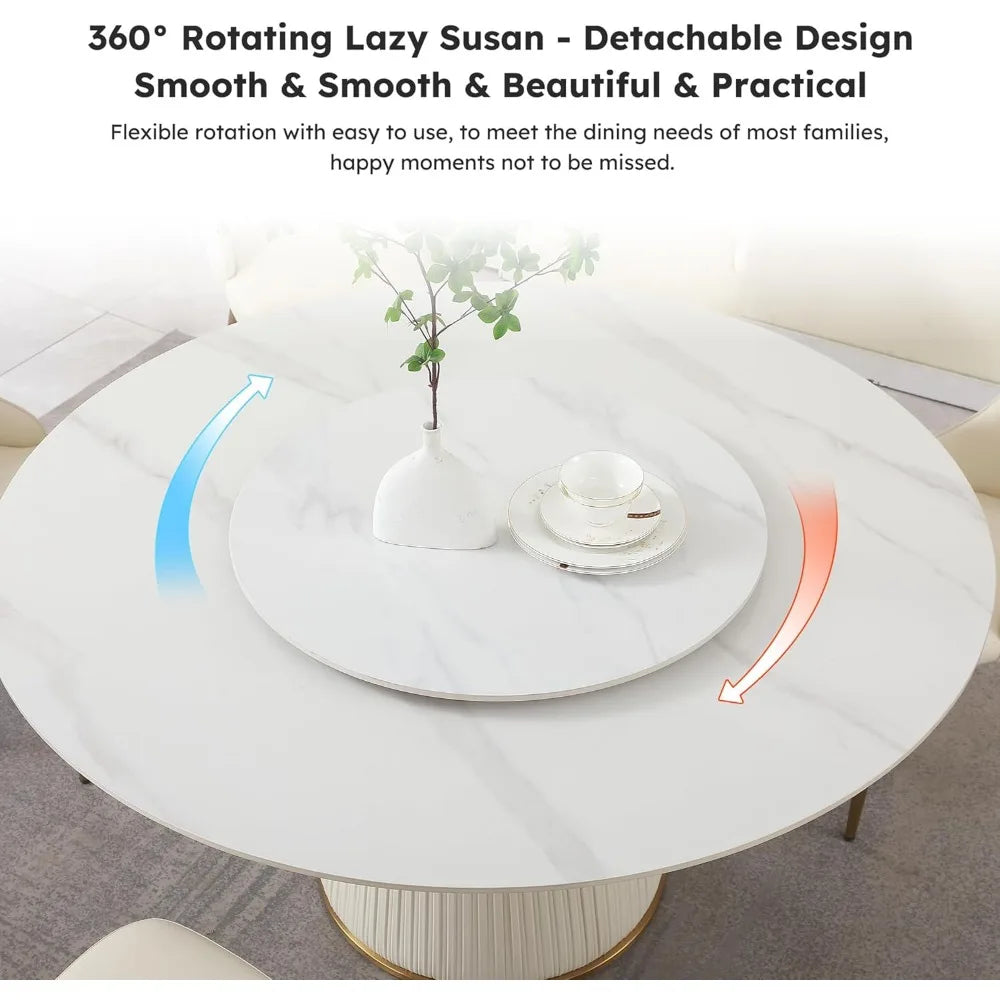 DAFIFY Luxury Round Marble Dining Table Set With Removable Lazy Susan And 8 Chairs