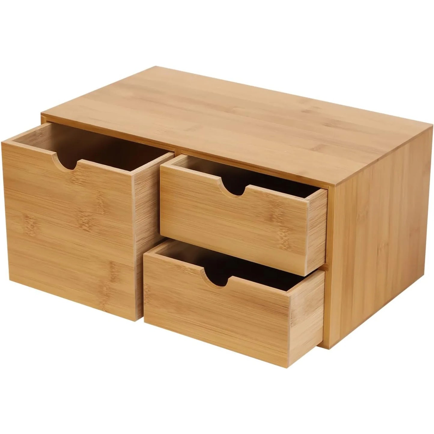 NONECN Bamboo Desk Organizer Drawers With Recess Handles Flat Top