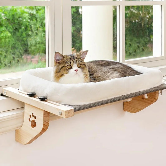 Cat Window Sill Perch Hammock With Cushion Bed Cover Wood and Metal Frame For Large Cats