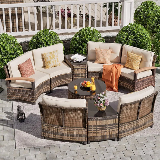 Angduo Outdoor 9 Piece Patio Furniture Set Half Moon