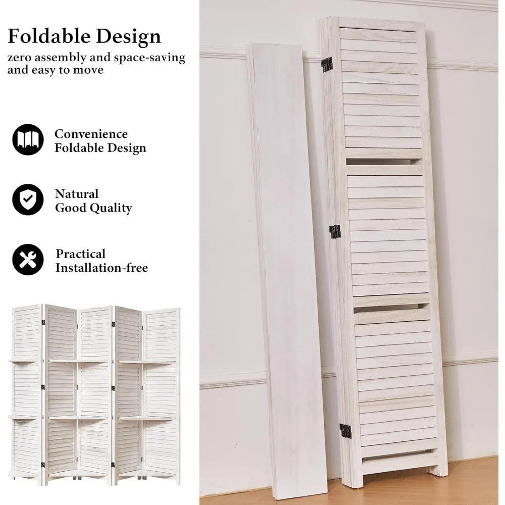 Wood Room Divider With Shelves Folding Screen Freestanding