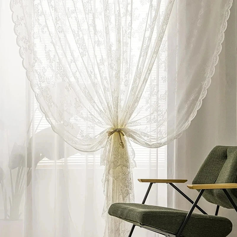 Two Panel Lace Curtain Translucent Mosquito Net For Window Privacy