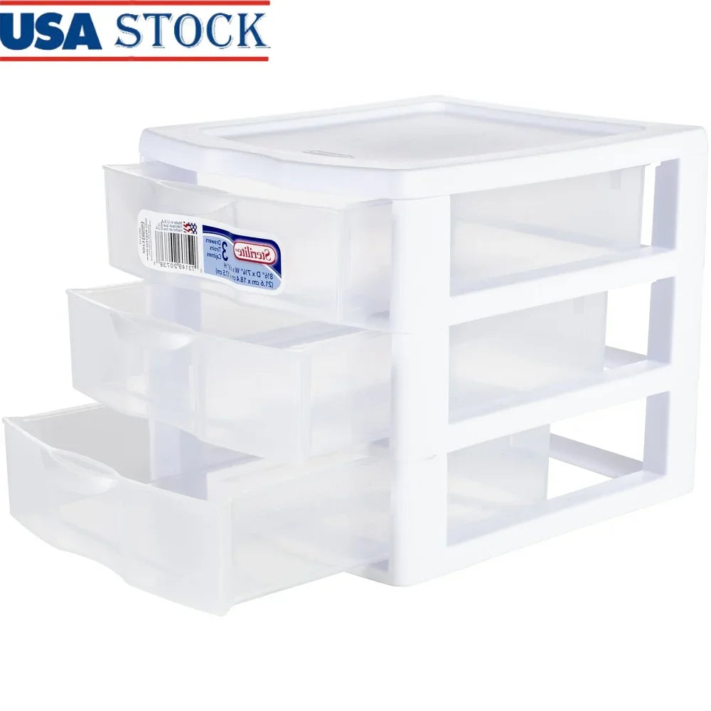 NONECN 3 Drawer Plastic Stackable Storage Organizer With Clear Front