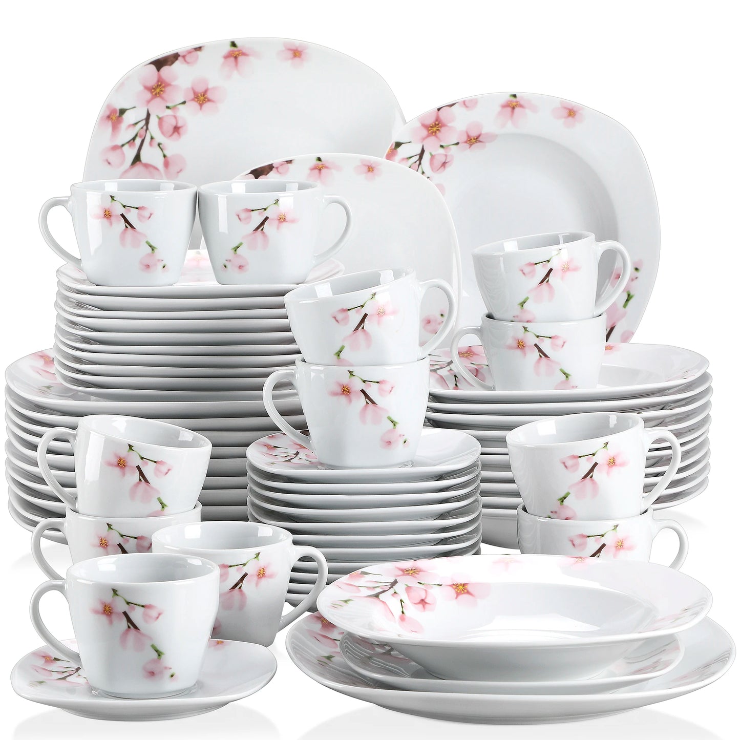 MALACASA Annie 60 Piece Dinnerware Set Porcelain Plates Cups Saucers