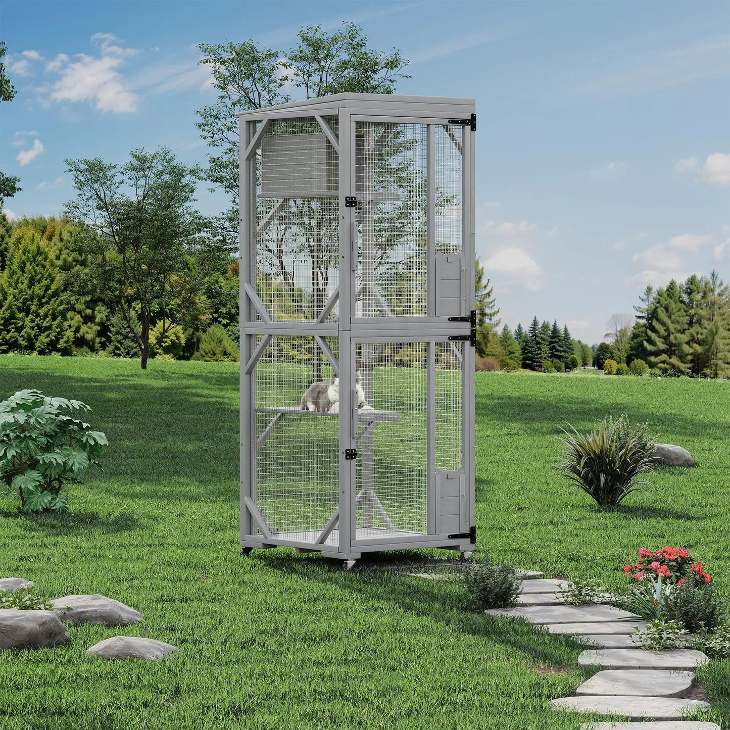 HiMISSC Outdoor Catio Enclosure With Lockable Wheels Weatherproof