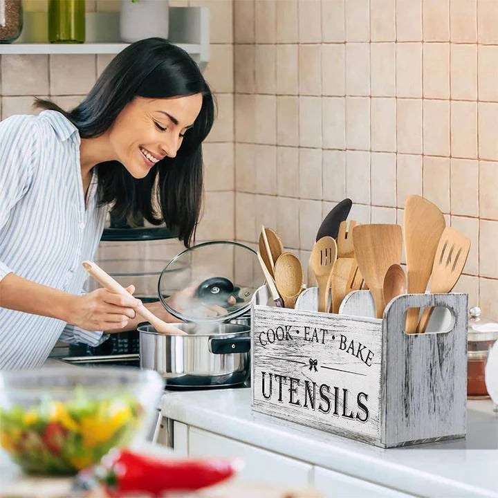 Wooden Cutlery Box 5 Piece Set For Kitchen Counter Storage
