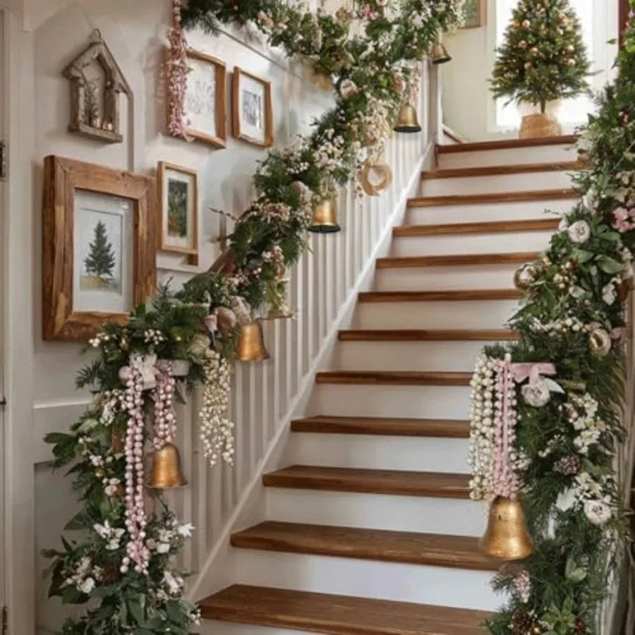 Vintage Christmas Gold Cow Bells Set Of 4 Hanging Brass Bells With Jute Rope Decor