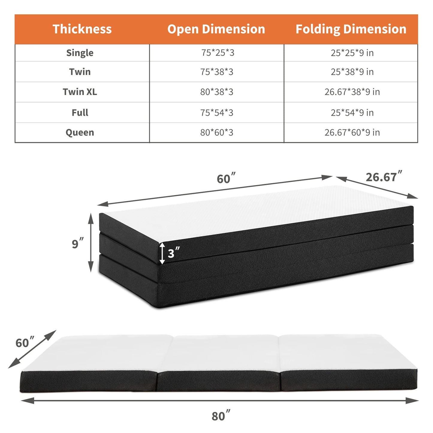 JHK Three Fold Portable Floor Bed For Travel Camping And Yoga