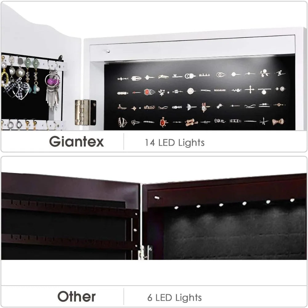 Jewelry Armoire Organizer With Full Length Mirror And LED Lighting