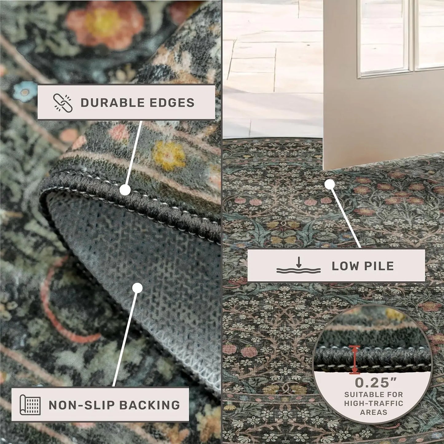 Washable Round Rug Non Slip Striped Design Living Room