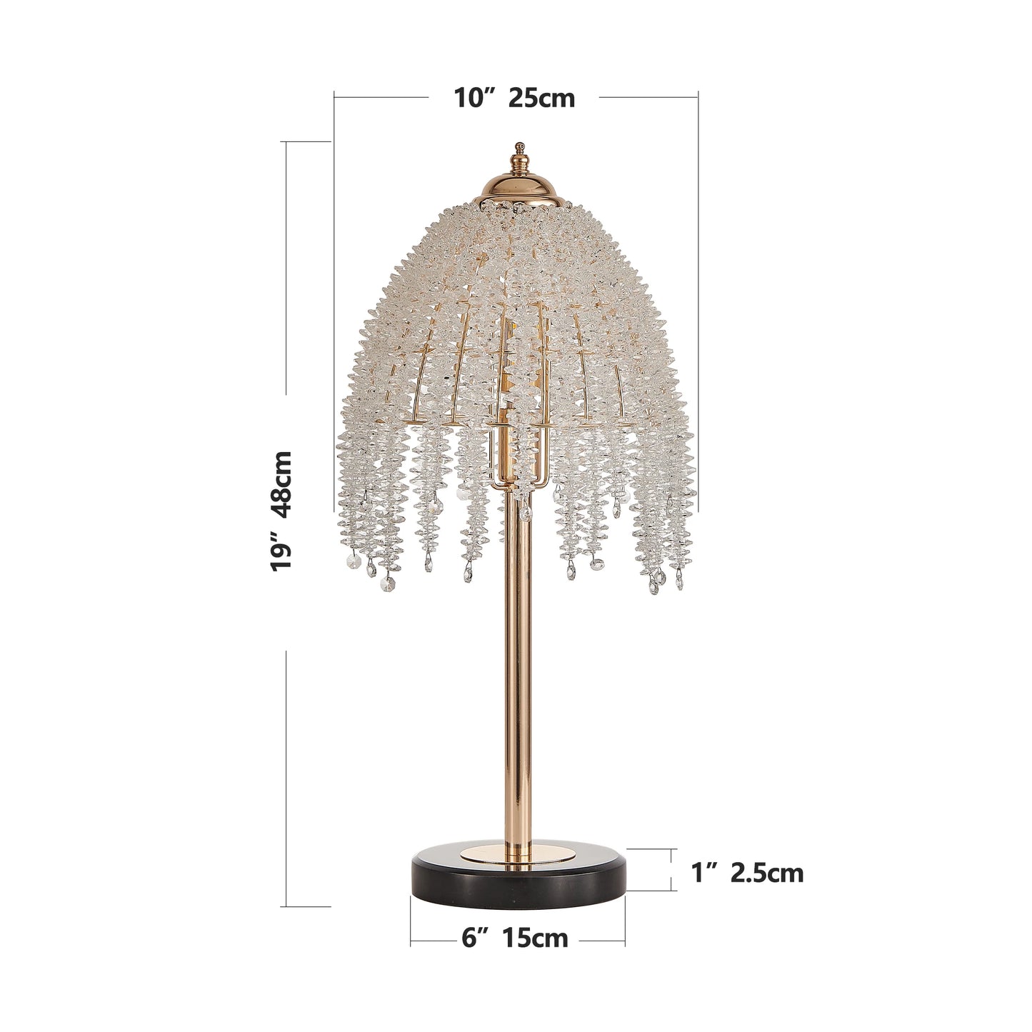 Elegant Crystal Table Lamp Waterfall Design With Shade Marble Base