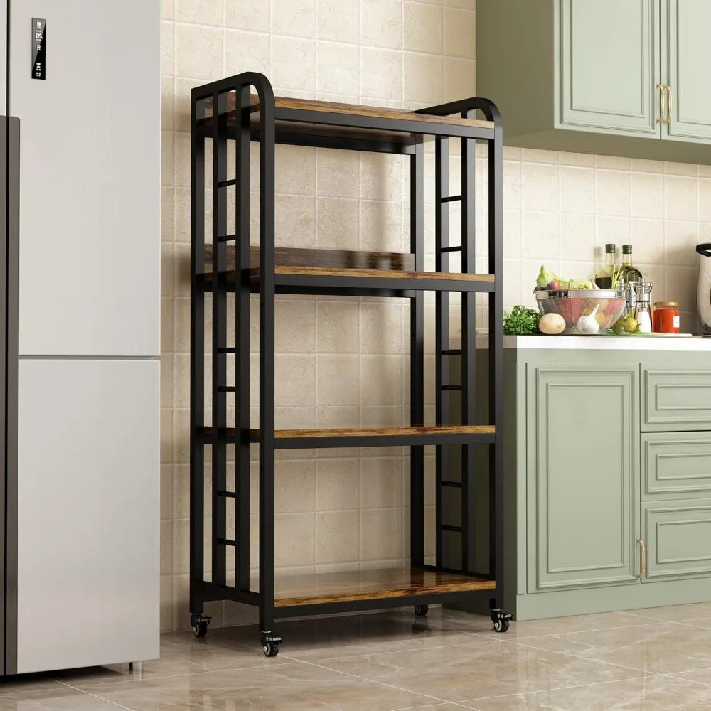 RBXC 4 Tier Kitchen Baker Cart With Rolling Wheels