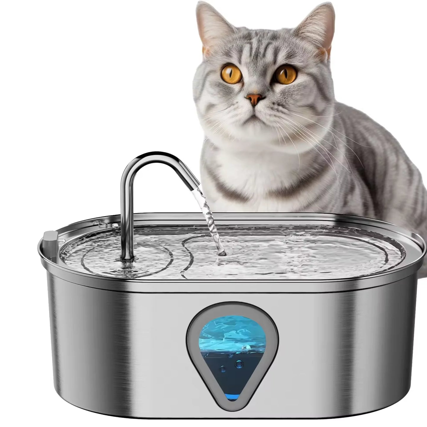 NPET Automatic Stainless Steel Cat Water Fountain With LED Illumination And Filter