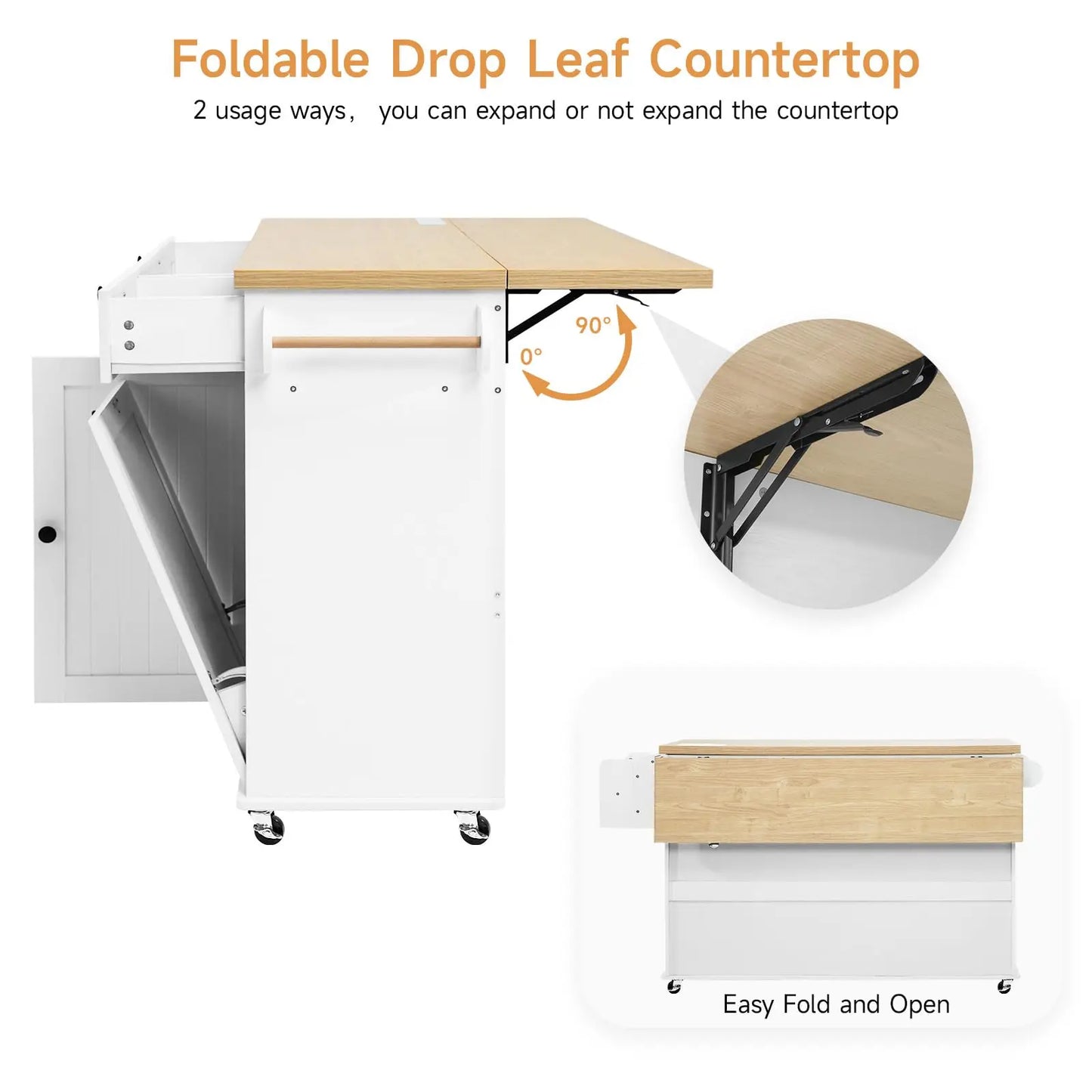 ONBRILL Mobile Kitchen Island With Rolling Trolley PowerOutlet Spice Rack