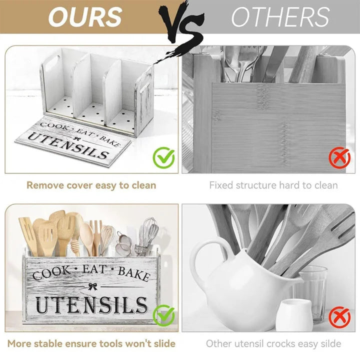 Wooden Cutlery Box 5 Piece Set For Kitchen Counter Storage