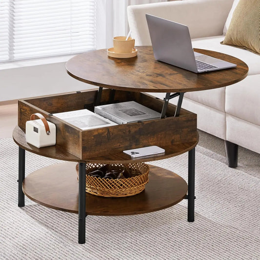 Round Lift Top Coffee Table With Hidden Compartment And Storage