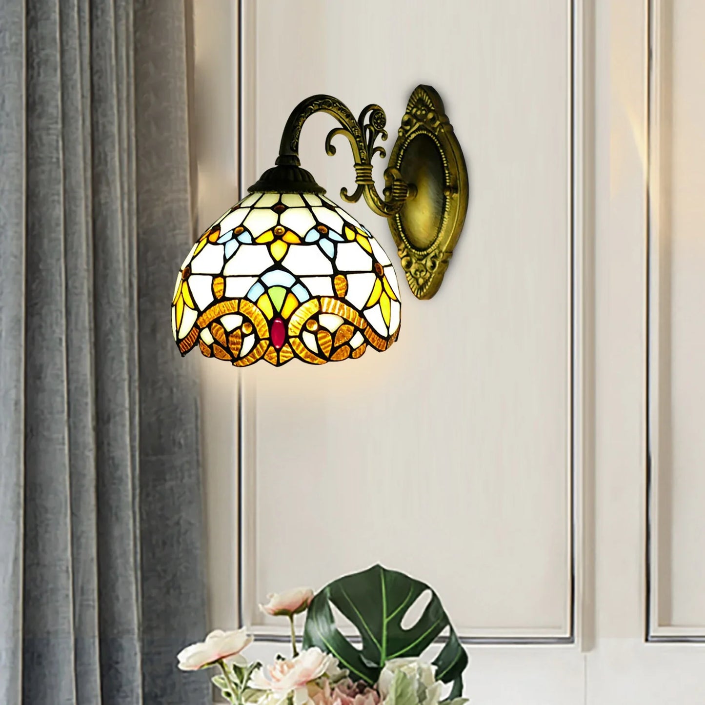 Tiffany Style Glass Wall Lamp for Bedroom and Living Room