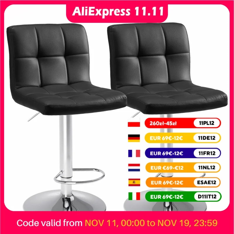 JHK PU Leather Bar Stools Set 2 Counter Elite Modern