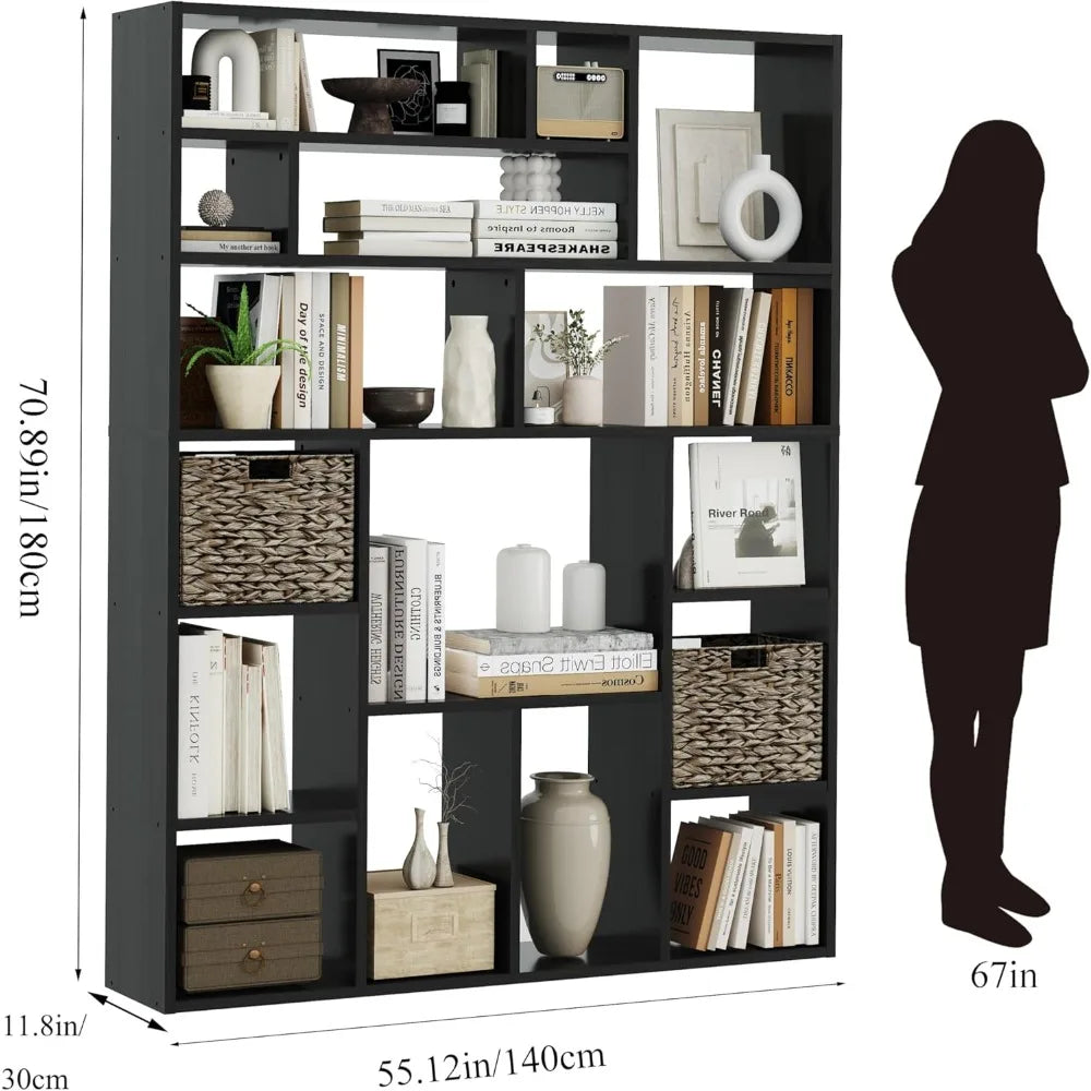 Guangbai Heavy Duty Bookcase With Open Shelves And Baskets