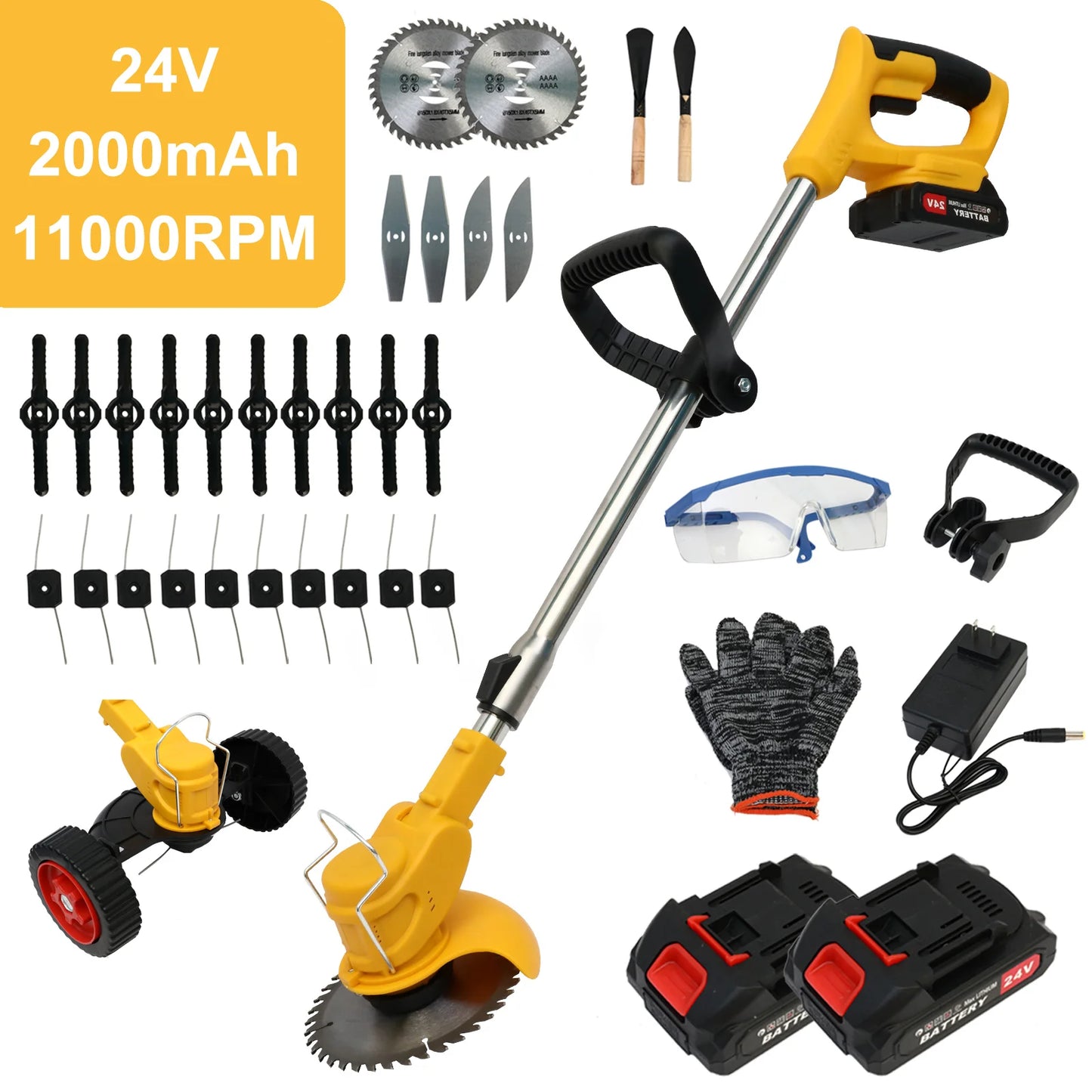 Cordless 3 In 1 Grass Trimmer Edger Mower With 2x2Ah Batteries