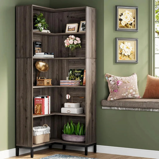 XUYUAN 6 Tier L Shaped Corner Bookcase Etagere Freestanding