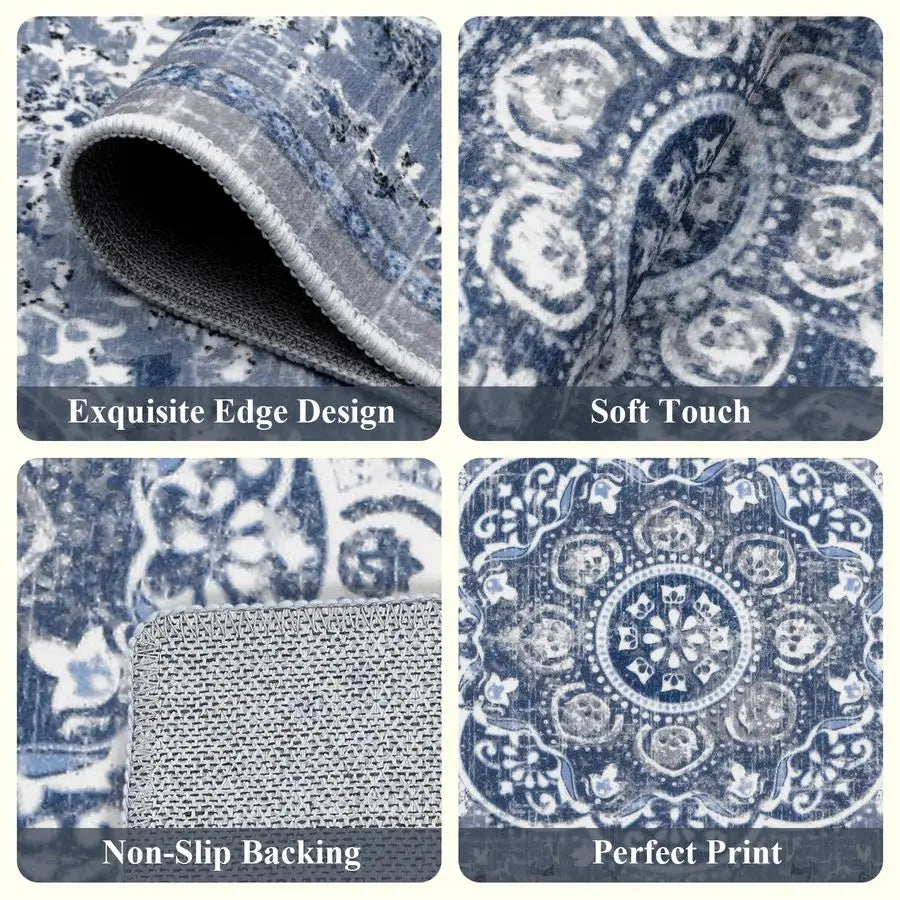 Boho Kitchen Rugs Set With Runner Non Skid Washable