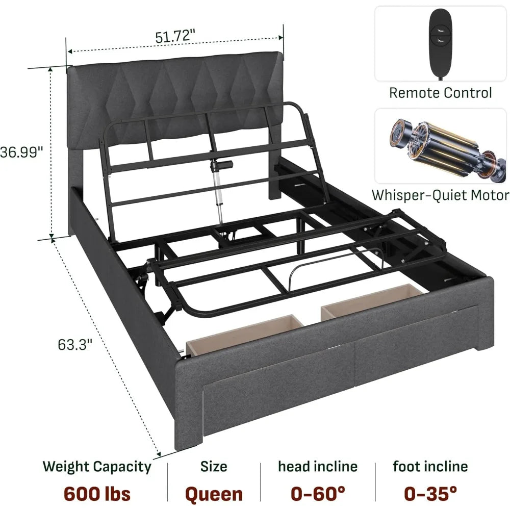 ZHUXIANG Softa Adjustable Bed Frame With Gel Memory Foam Mattress