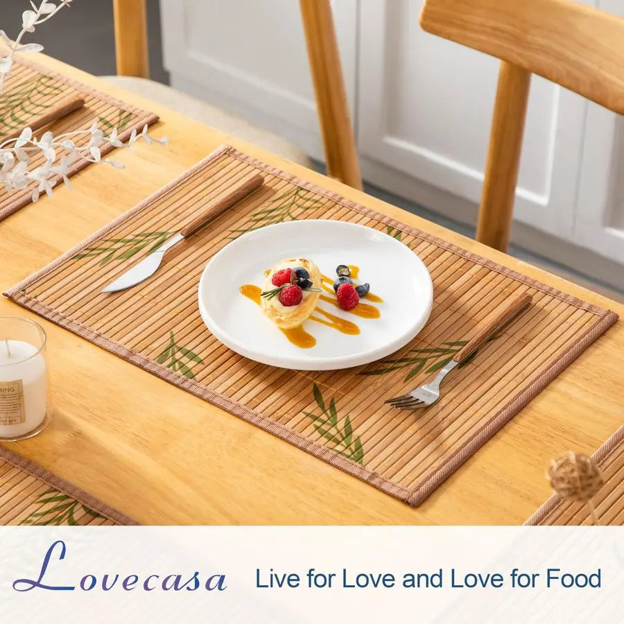 Bamboo Placemats Set of 6 With Leaf Pattern Heat Resistant