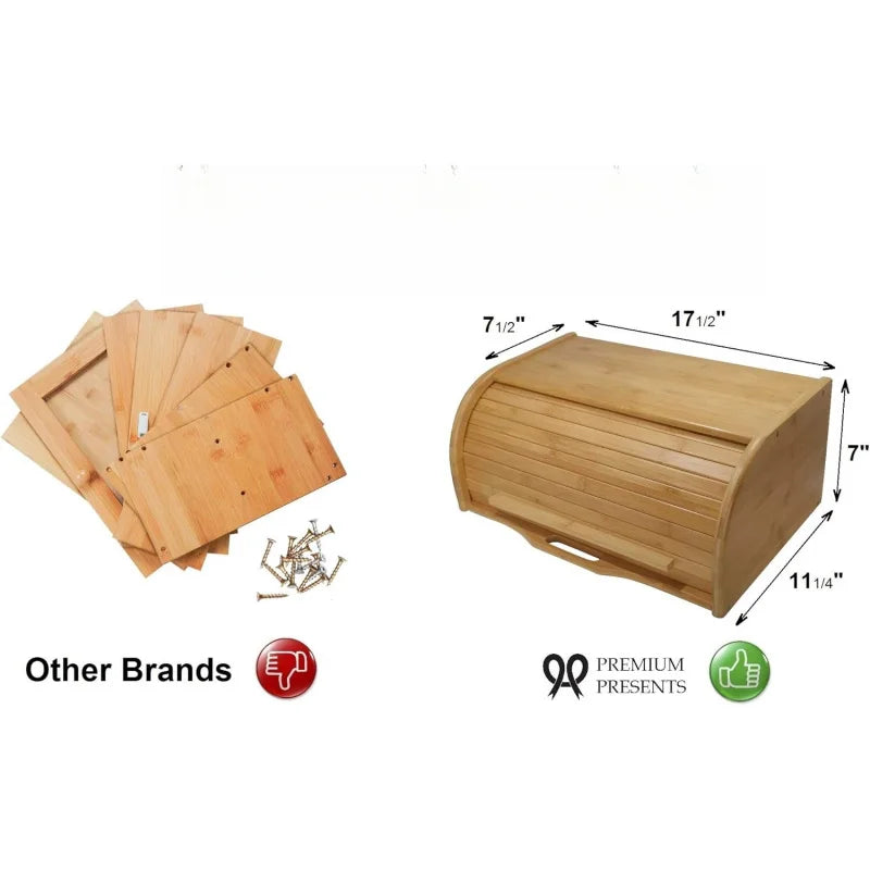 NONECN Bamboo Roll Top Bread Box for Kitchen Counter Organizer