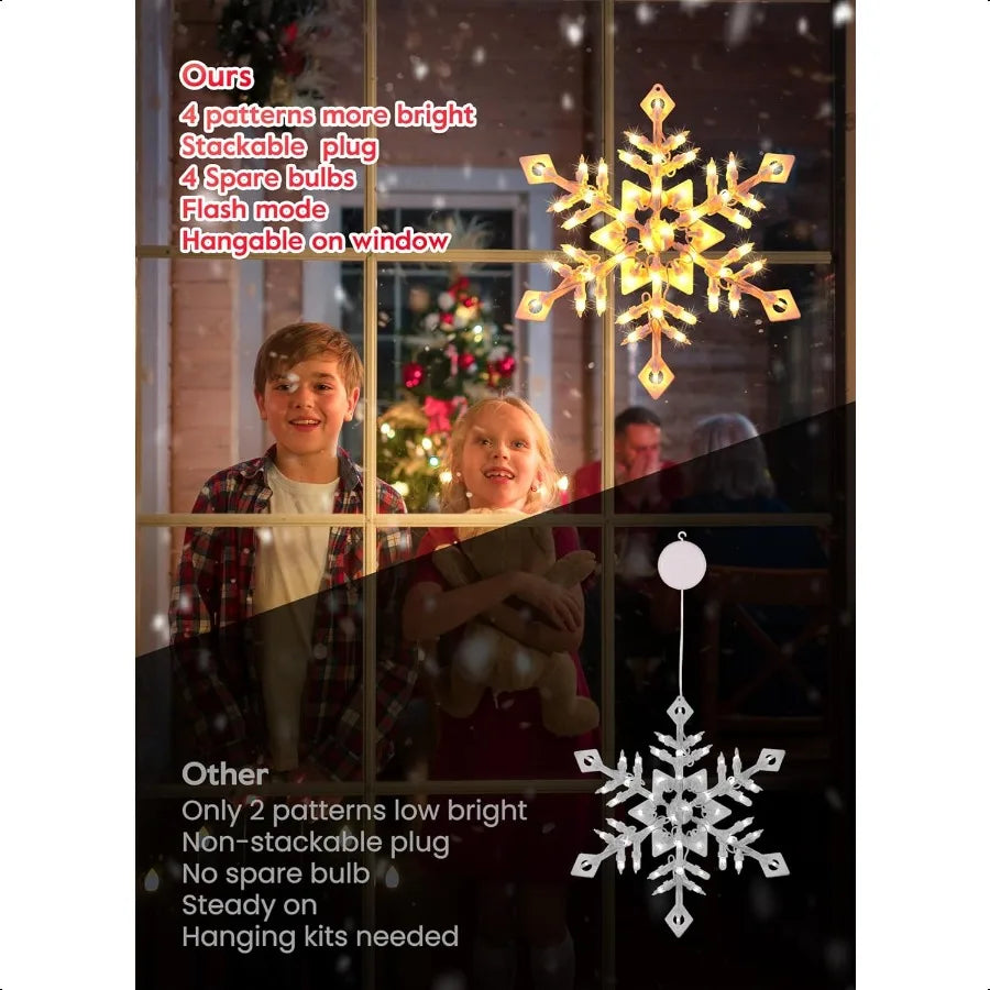 4 Pack Christmas Window Silhouette Lights Decorations Lighted Wreath Candy Cane Snowflakes Snow Man