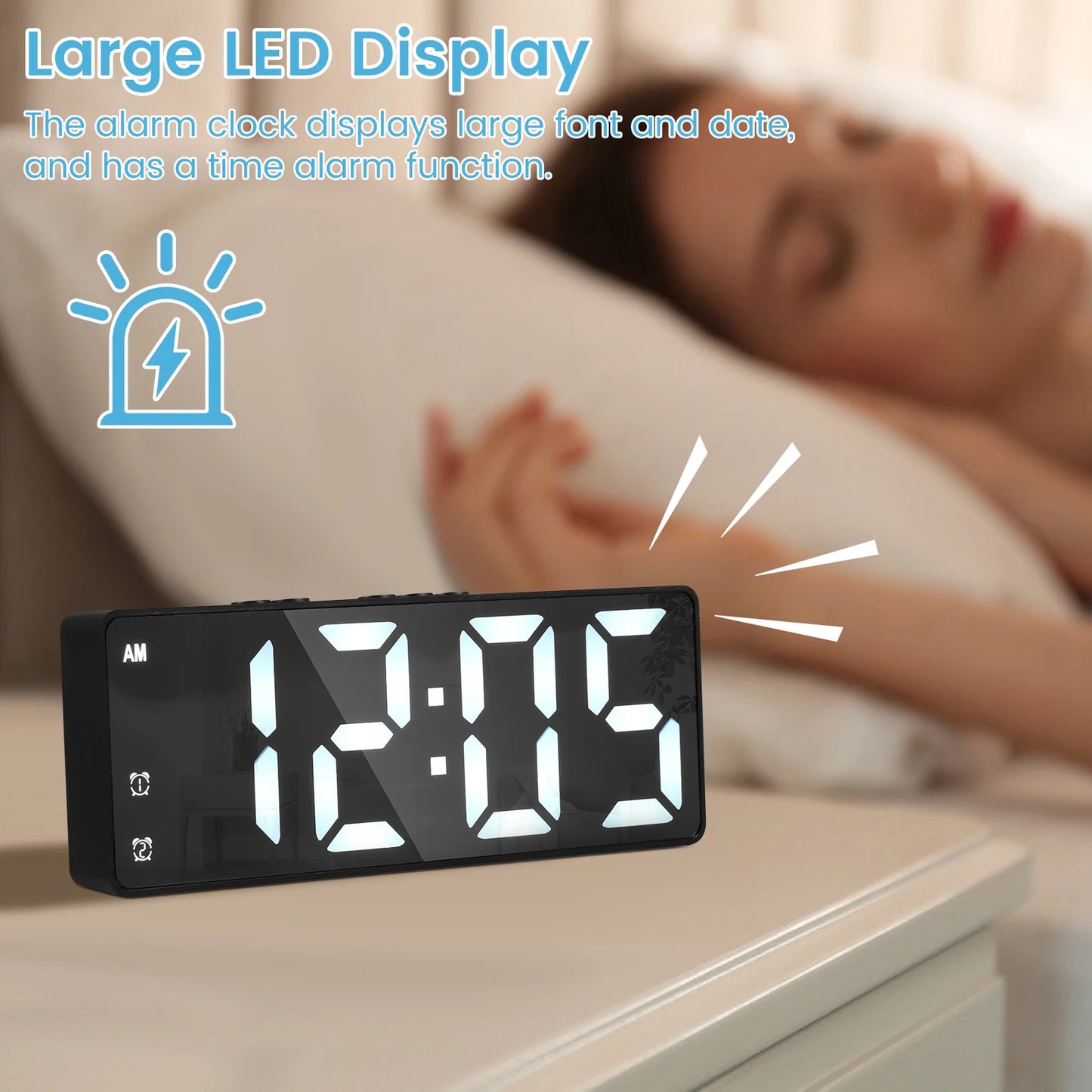 LED Alarm Clock With Voice Control, Adjustable Brightness, Dual Power