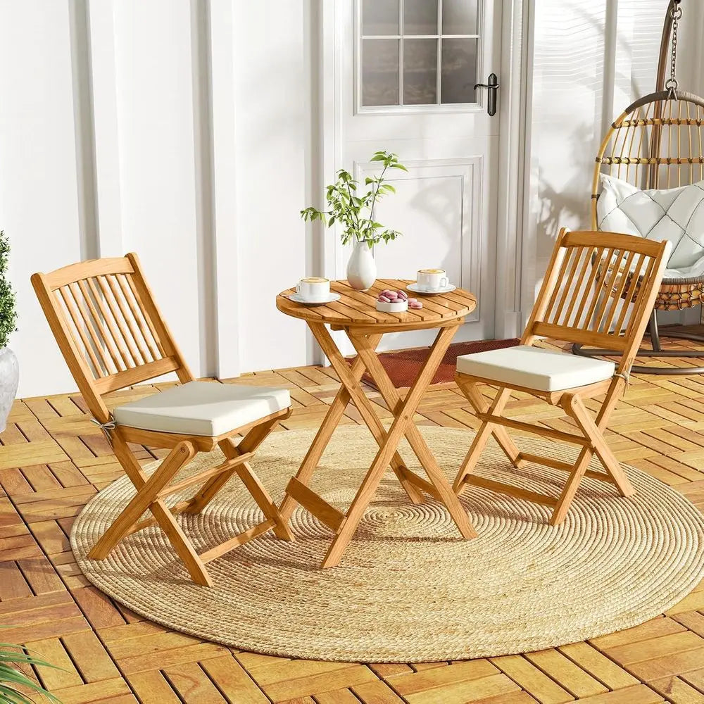 Acacia Wood Patio Bistro Set With Cushions Table And Chairs