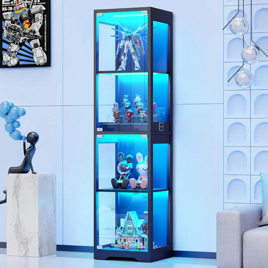 4-Tier Glass Display Cabinet With LED Lights And Motion Sensor