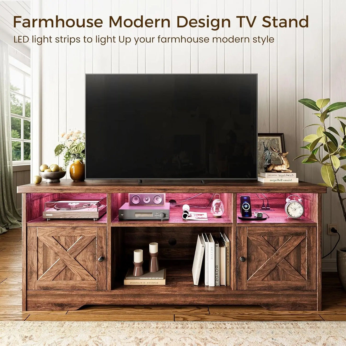 General Use TV Stand Farmhouse Center With Power Outlet