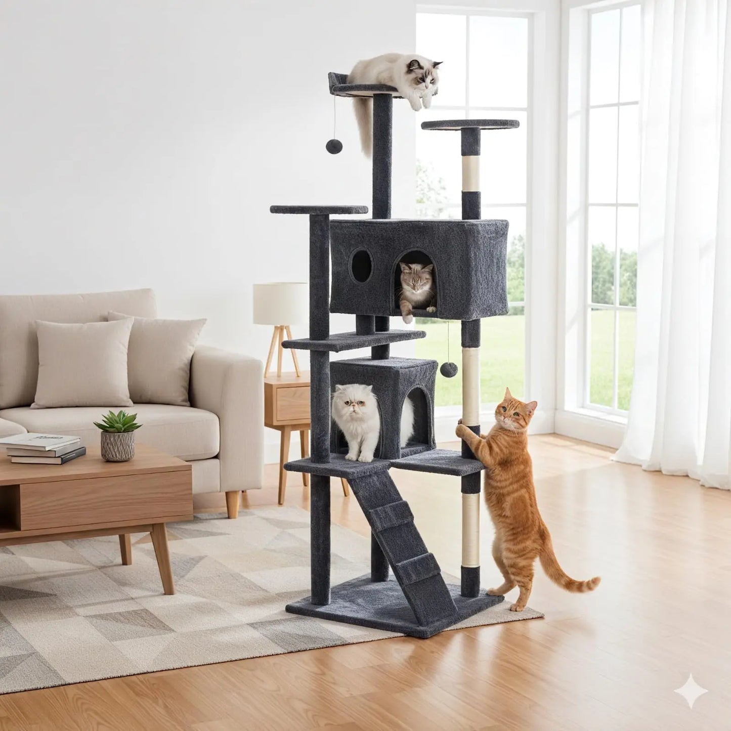 JHK Cat Tree Tower Four Tier With Premium Sisal Posts