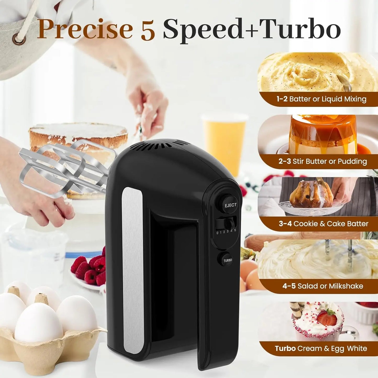 XMSJ 5 Speed Electric Hand Mixer 800W Turbo For Baking