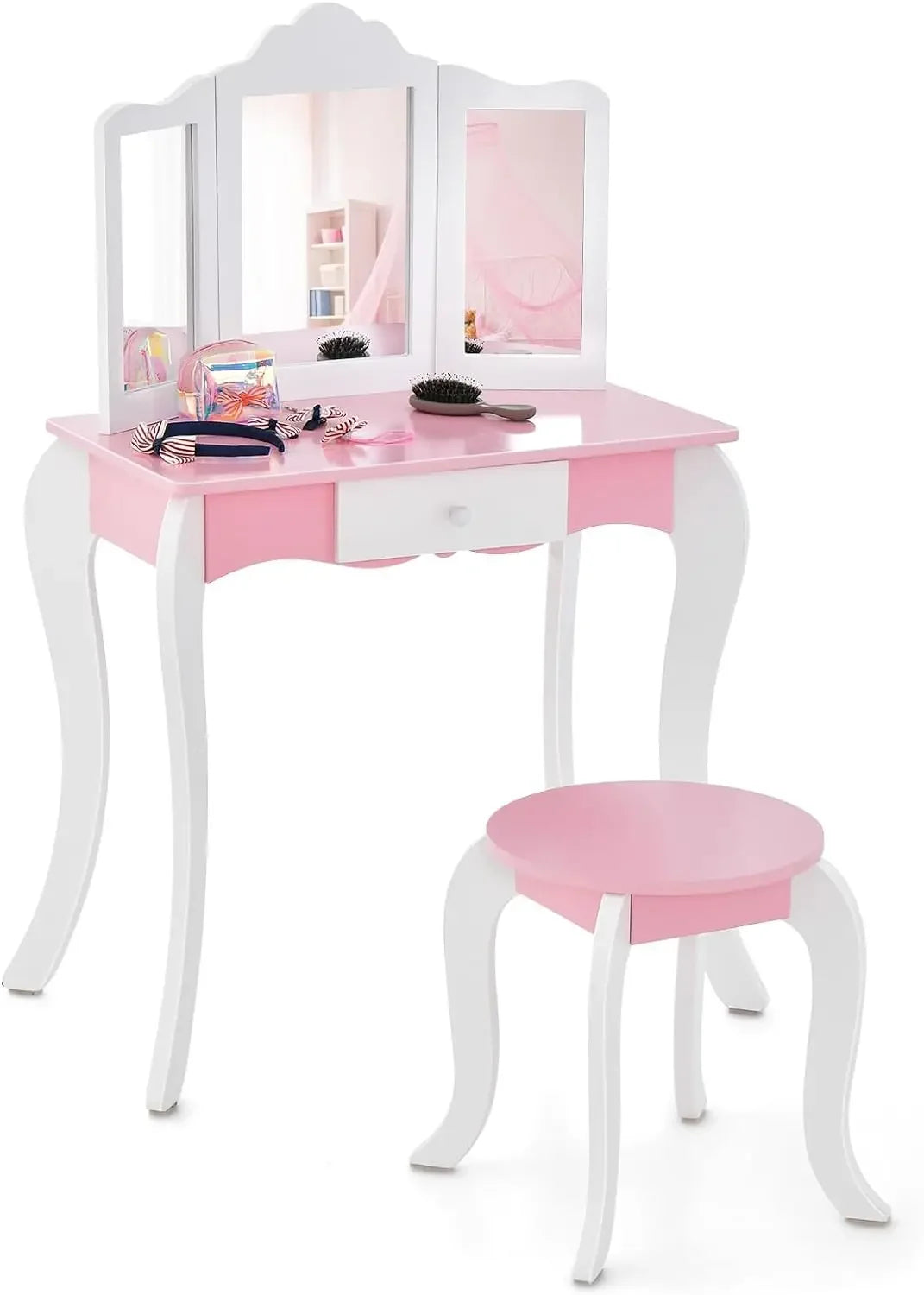 Guangbai Kids Vanity Set With Mirror And Lights Princess Desk