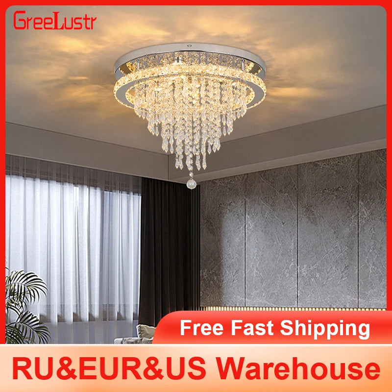GreeLustr Dimmable Crystal LED Ceiling Pendant Light With Remote