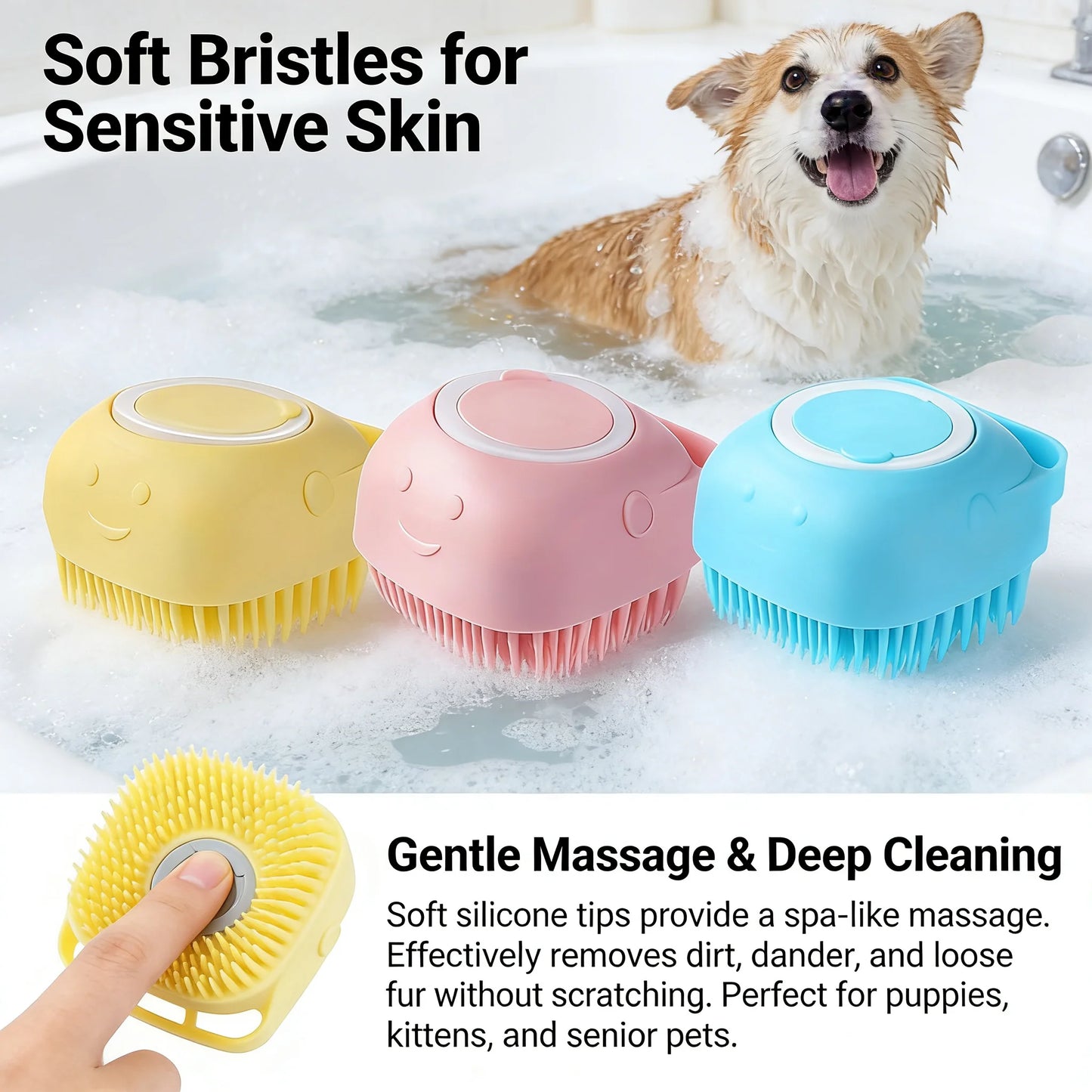 2-In-1 Pet Bath Massage Brush With Silicone Shampoo Storage