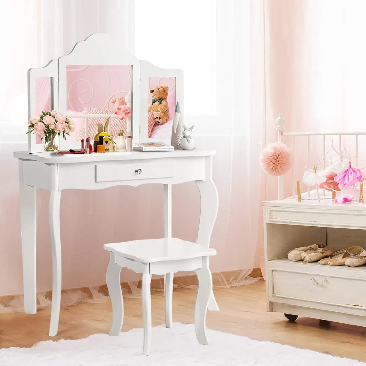 Guangbai Kids Vanity Set With Mirror And Lights Princess Desk