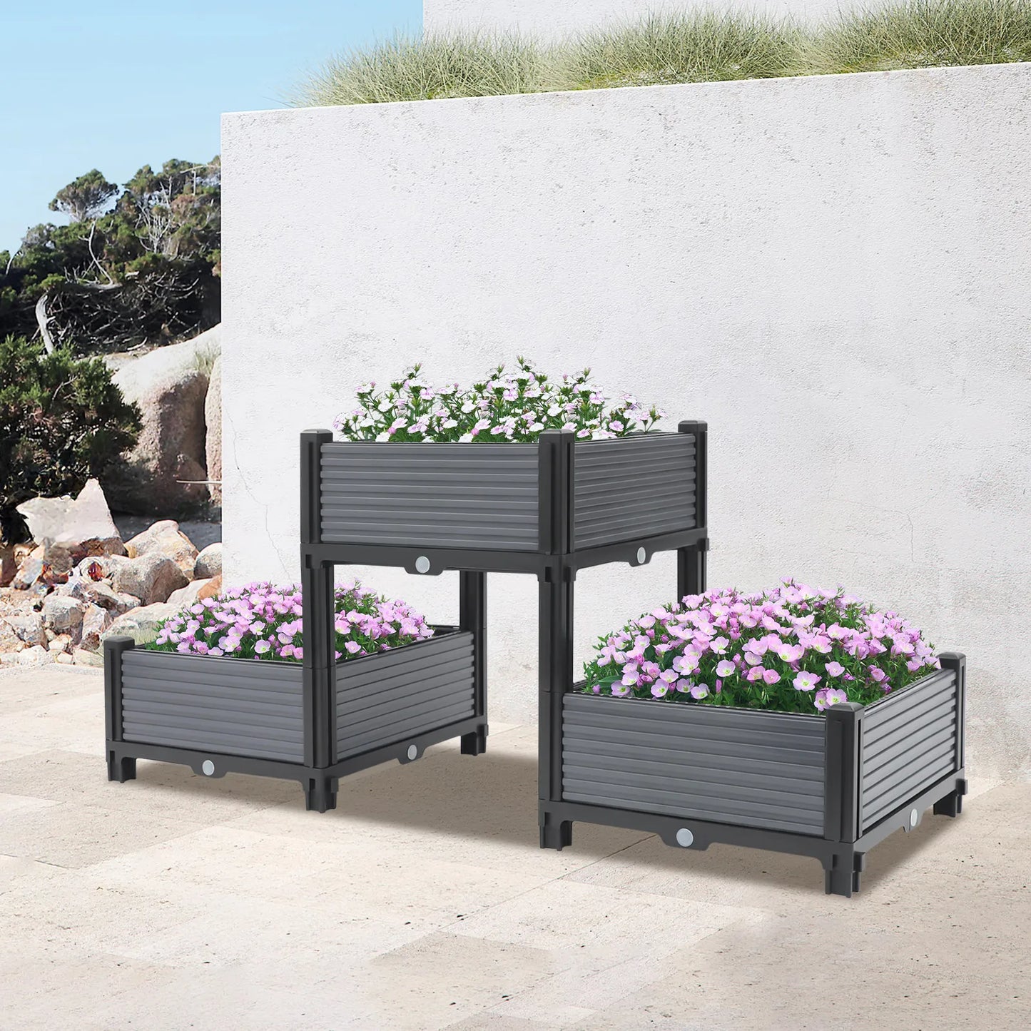 Square Planter Box Raised Garden Bed With Drainage Grid Balcony