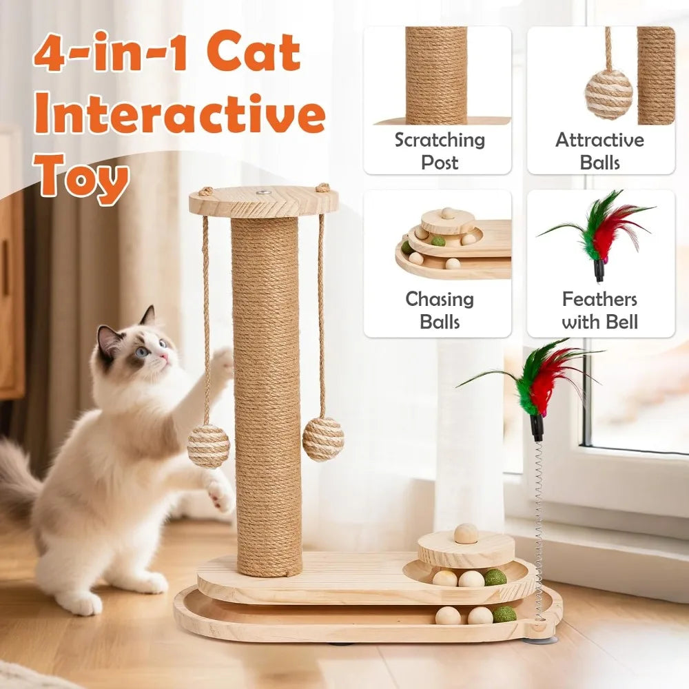 KYJGCN Sisal Cat Scratching Post Indoor 2-Tier Ball Track Toy