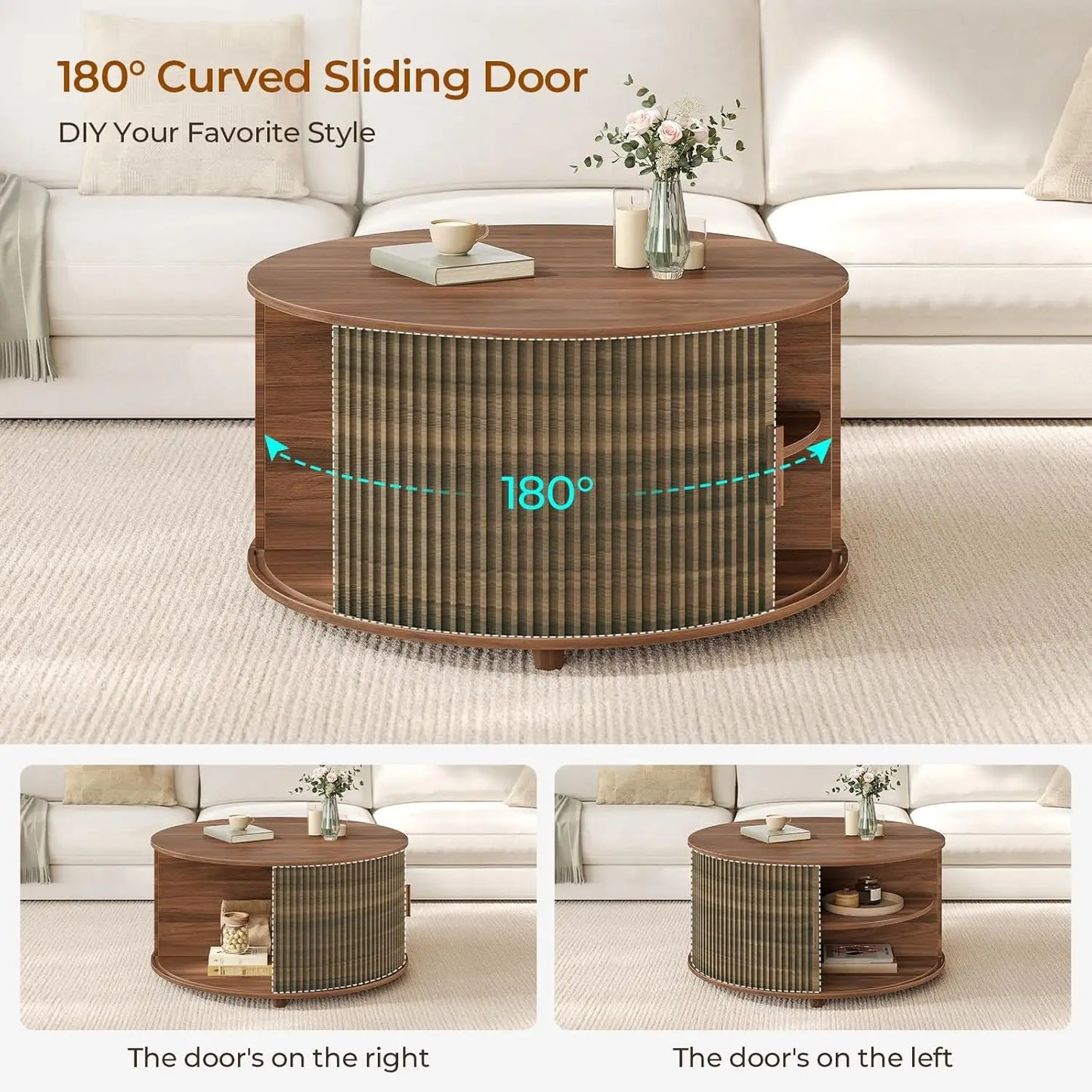 Guangbai Round Lift Top Coffee Table Modern Minimalist Living Room