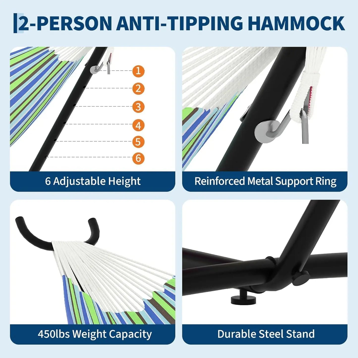 Portable Double Hammock With Stand Heavy Duty Frame 450 Pounds