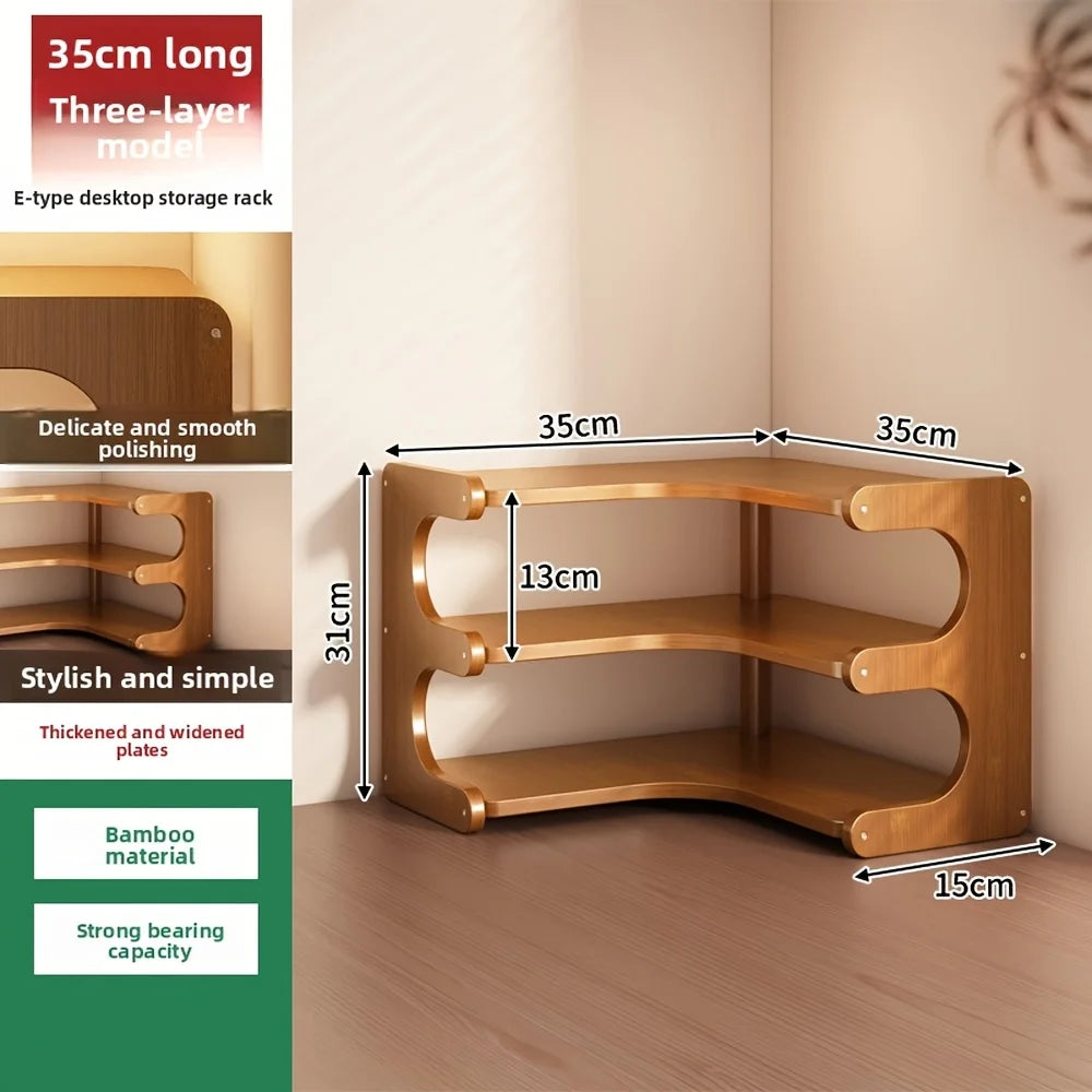Three-Tier Bamboo Corner Shelf Wall Mounted Organizer for Plants Books