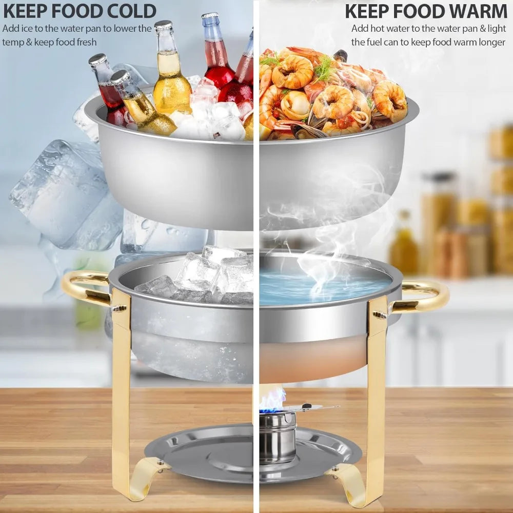 Six Pack Round Chafing Dishes Buffet Set Glass Lids